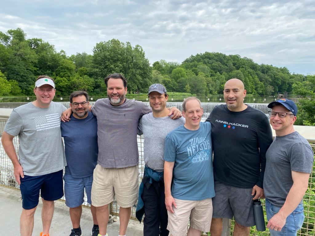 Classes of the 90's representing at Reunion. Andrew Hite '93, Mike Sandler '92, Mark Meulenberg '93, Chad Levitt '97, Nat Wood '92, Greg Dinkin '93 and Rob Cohen '93.
